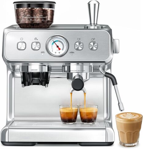 COWSAR Espresso Machine with Grinder, 20 Bar Automatic Espresso Maker, Milk Frother Steam Wand, PID Temperature Control, 58mm Brewing System, Removable Water Tank, Perfect for Cappuccino & Latte in Saudi Arabia