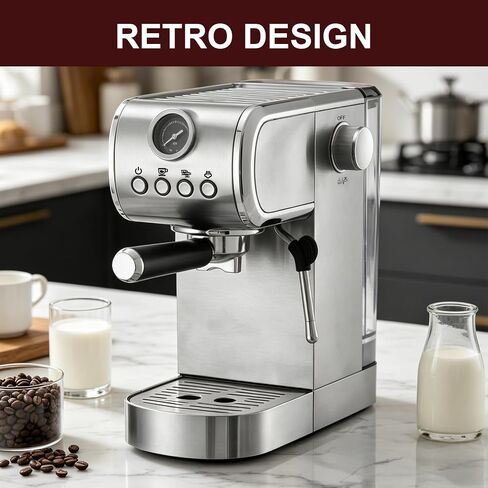 Espresso machine 20 Bar, Espresso Maker with Powerful Steam Milk Frother, Stainless Steel Coffee Machine with Fast Heating System for Latte, Cappuccino in Saudi Arabia