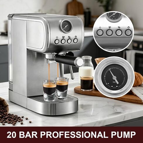 Espresso machine 20 Bar, Espresso Maker with Powerful Steam Milk Frother, Stainless Steel Coffee Machine with Fast Heating System for Latte, Cappuccino in Saudi Arabia