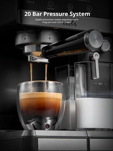 UDI Espresso Machine, 20 Bar Automatic Cappuccino & Latte Coffee Maker | Auto or Manual Quick Brew Dual Boiler, Touchscreen Espresso Maker (Black+Sliver) in Kuwait