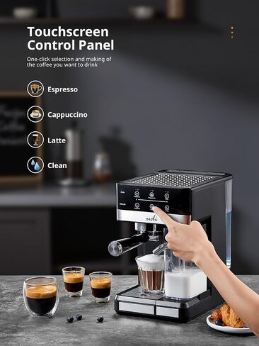 UDI Espresso Machine, 20 Bar Automatic Cappuccino & Latte Coffee Maker | Auto or Manual Quick Brew Dual Boiler, Touchscreen Espresso Maker (Black+Sliver) in Kuwait