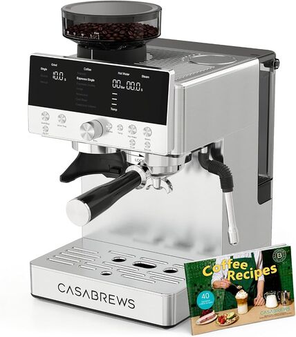 CASABREWS MARENZA Espresso Machine with Built-in Grinder and Steam Wand | PFAS-Free 20Bar Coffee Machine with LCD Display, Barista-Quality Cappuccino Latte Machine for Home Use in Saudi Arabia