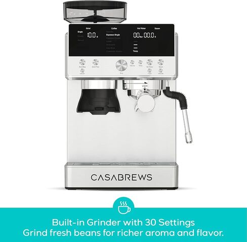 CASABREWS MARENZA Espresso Machine with Built-in Grinder and Steam Wand | PFAS-Free 20Bar Coffee Machine with LCD Display, Barista-Quality Cappuccino Latte Machine for Home Use in Saudi Arabia