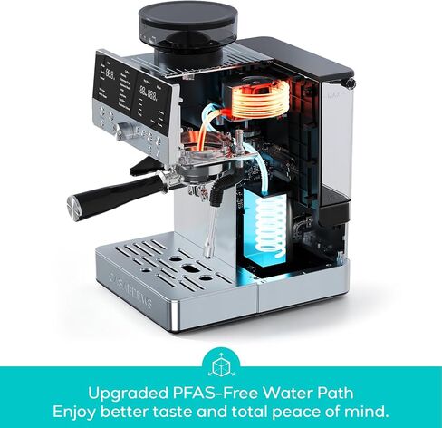 CASABREWS MARENZA Espresso Machine with Built-in Grinder and Steam Wand | PFAS-Free 20Bar Coffee Machine with LCD Display, Barista-Quality Cappuccino Latte Machine for Home Use in Saudi Arabia