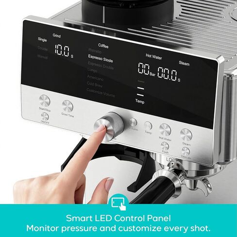 CASABREWS MARENZA Espresso Machine with Built-in Grinder and Steam Wand | PFAS-Free 20Bar Coffee Machine with LCD Display, Barista-Quality Cappuccino Latte Machine for Home Use in Saudi Arabia