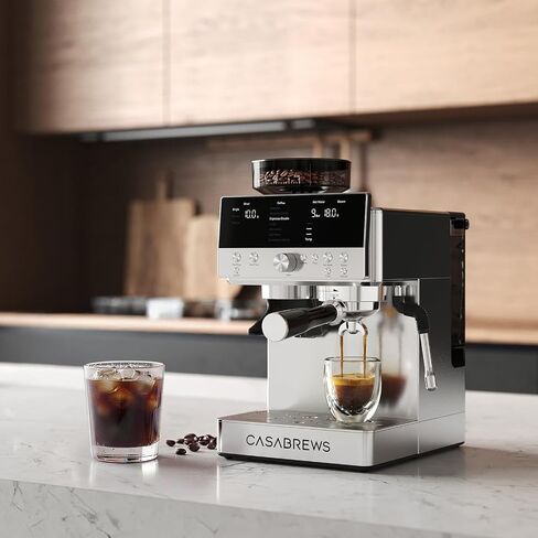 CASABREWS MARENZA Espresso Machine with Built-in Grinder and Steam Wand | PFAS-Free 20Bar Coffee Machine with LCD Display, Barista-Quality Cappuccino Latte Machine for Home Use in Saudi Arabia
