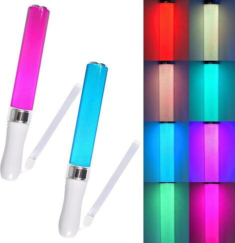 Reusable LED Glow Sticks(2Pack) with 15 Multicolor, Manual and Automatic Mode, Equipped with AAA Battery Powered LED Sticks, Concert Glowsticks, Raves, Emergency, (15+ Years Old) in Kuwait
