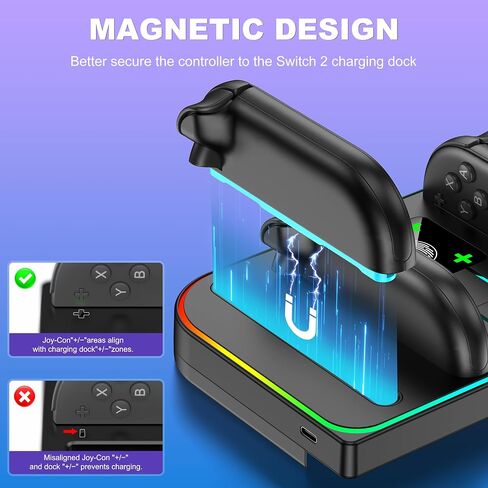 EXTREMECOOL Charging Dock Compatible with Nintendo Switch 2 (2025) for Joycon Controller, 4 in 1 Joypad Charger with Magnetic Design, Switch 2 Joy Con Fast Chagre Stand Station with USB C Cable in Kuwait