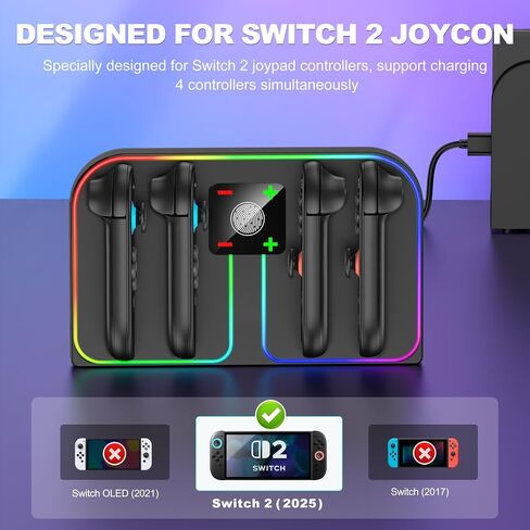 EXTREMECOOL Charging Dock Compatible with Nintendo Switch 2 (2025) for Joycon Controller, 4 in 1 Joypad Charger with Magnetic Design, Switch 2 Joy Con Fast Chagre Stand Station with USB C Cable in Kuwait