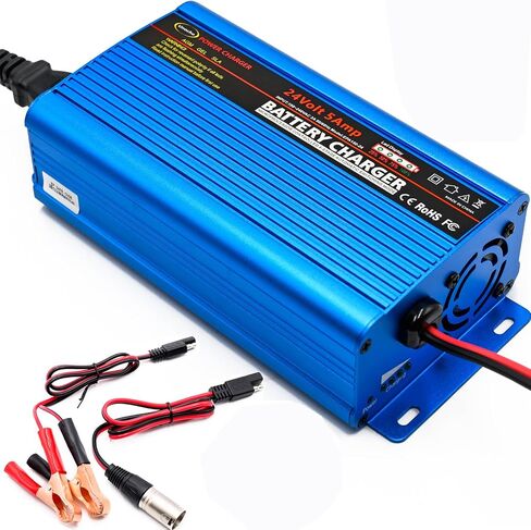 Unocho 24V 5A Battery Charger 4-Stage Smart Lead-Acid Charger with 3-Pin XLR Connector Power Switch and LED Display for Wheelchairs Mobility Scooters AGM Gel SLA VRLA in Kuwait