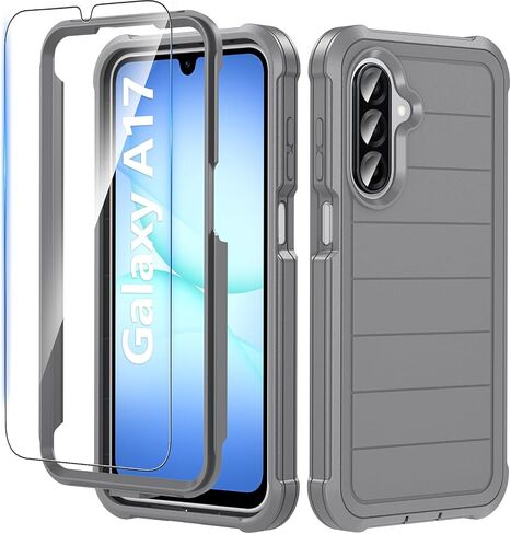 Hensinple for Samsung Galaxy A17 5G Phone Case with Screen Protector, Heavy Duty Military Shockproof Full Body Durable TPU Protective Cover Case for Samsung A17 5G (Black) in Saudi Arabia