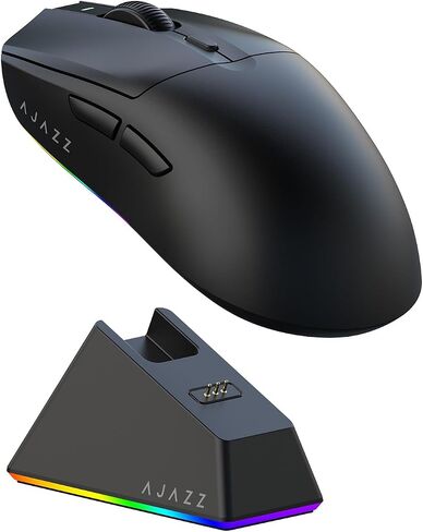 AJAZZ AJ139 V2 MC Wireless Gaming Mouse with RGB Charging Dock, 66g Ultra-Lightweight Tri-Mode Optical Mouse, 12000 DPI PAW3311 Sensor, Ergonomic Rechargeable Gaming Mouse for PC/Mac - Black in Saudi Arabia