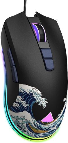 COSTOM Womier USB Wired Gaming Mouse for PC Computer Windows Mac Laptop | Lightweight Silent RGB Backlit Mouse with Adjustable 12000DPI/7 Programmable Side Buttons, Black Kanagawa Theme-G705 V2 in Kuwait