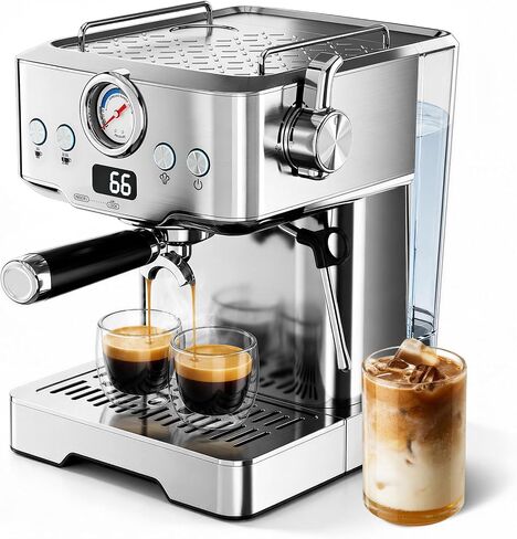Espresso Machine 20 Bar, Barista Espresso Maker, Steam Wand, Removable Tank | OPV 9-bar stability, LCD display, 60.8oz removable water tank, Pre-heat cup warmer, POD compatible in Saudi Arabia