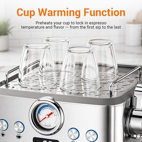 Espresso Machine 20 Bar, Barista Espresso Maker, Steam Wand, Removable Tank | OPV 9-bar stability, LCD display, 60.8oz removable water tank, Pre-heat cup warmer, POD compatible in Saudi Arabia