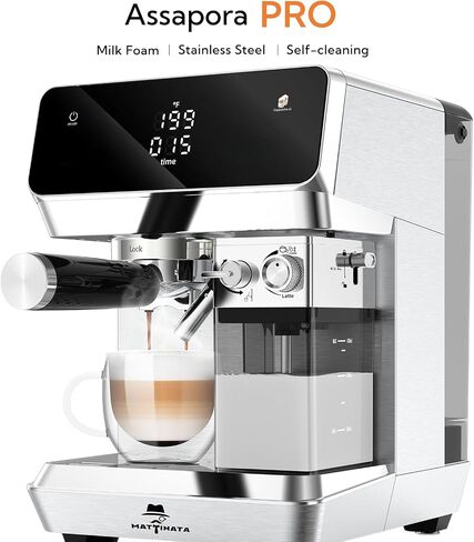 MAttinata 1833L Espresso Machine with Auto Milk Frother, Cappuccino Machine | Coffee Maker with Dual Boiler, Touch Screen, 20 Bar Italian Pump, Latte Art, Compact for Home, Self-cleaning, Stainless Steel in Saudi Arabia