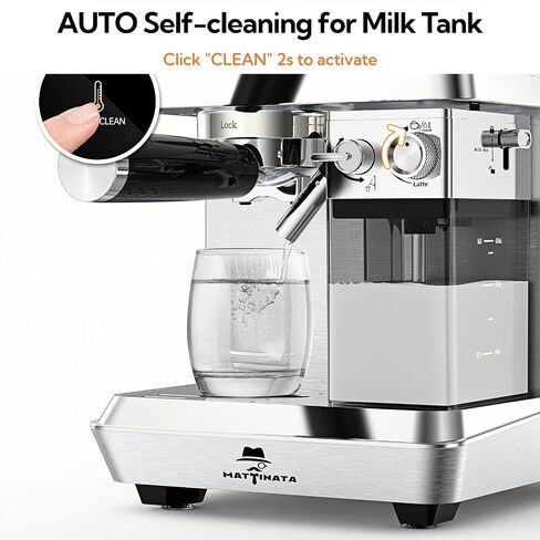 MAttinata 1833L Espresso Machine with Auto Milk Frother, Cappuccino Machine | Coffee Maker with Dual Boiler, Touch Screen, 20 Bar Italian Pump, Latte Art, Compact for Home, Self-cleaning, Stainless Steel in Saudi Arabia