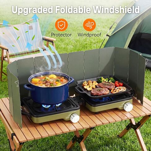 2-Burner Portable Propane Camping Stove with Windshield, 30000 BTU Foldable Gas Stove with Independently Adjustable Heat Coffee Stand & Carry Bag, Gas Stove for Cooking, Tailgating (Green) in Saudi Arabia
