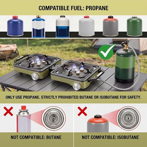 2-Burner Portable Propane Camping Stove with Windshield, 30000 BTU Foldable Gas Stove with Independently Adjustable Heat Coffee Stand & Carry Bag, Gas Stove for Cooking, Tailgating (Green) in Saudi Arabia