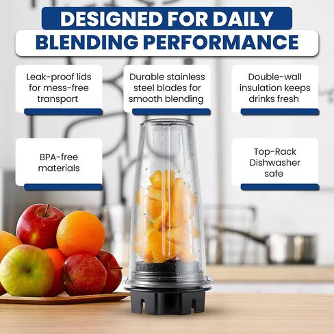 محول الأكواب الشخصية من MRX Solutions يناسب خلاطات Vitamix الكلاسيكية 5200، 5300، 6300، 6500، 7500، 780 وأكثر + كوبين معزولين مانعين للتسرب خاليين من مادة BPA بسعة 20 أونصة - غير متوافق مع نماذج الاكتشاف الذاتي in Kuwait