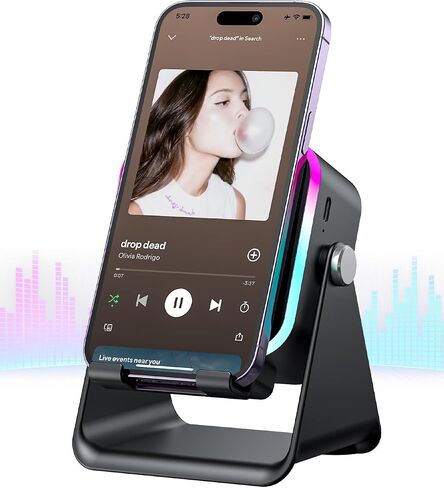 Induction Speaker 5-in-1 Wireless Bluetooth Audio for iPhone Android | No Pairing Needed, Adjustable Stand, RGB Light, Louder Sound, Emergency Phone Charging, Cool Tech Gift for Men, Women & Teens in Saudi Arabia