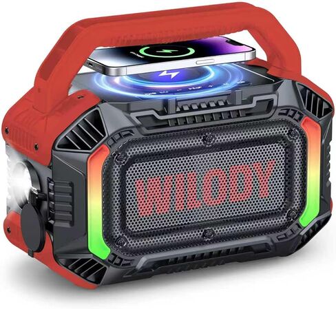 Wilody Speakers Bluetooth Wireless, 100W Loud Outdoor Speaker with Bass, IPX7 Waterproof Floatable, 20H Playtime, Wireless Charge, TWS, RGB Light, Portable Speaker for Work, Garage, Outdoor (Black) in Saudi Arabia