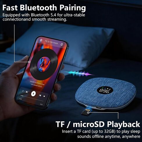 Under Pillow Speaker for Sleeping, Dual Bone Conduction Pillow Speaker Bluetooth, LED Display, Two Listening Playback Modes, 955-Minute Timer Adjustment, 16 Hour Battery Life for Side Sleepers (Blue) in Saudi Arabia