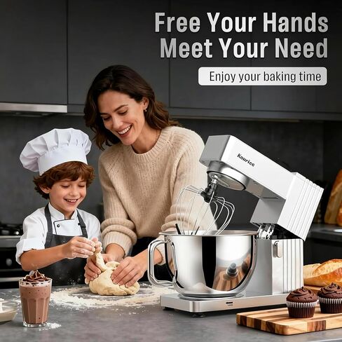 Mixer (Silver) | Stand Mixer 8.5Qt, Kitchen Electric Standing Mixer, Powerful Metal Body Food Mixer with Bowl, Cake Mixer for Bread Dough in Saudi Arabia