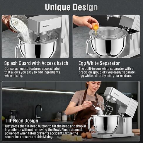Mixer (Silver) | Stand Mixer 8.5Qt, Kitchen Electric Standing Mixer, Powerful Metal Body Food Mixer with Bowl, Cake Mixer for Bread Dough in Saudi Arabia