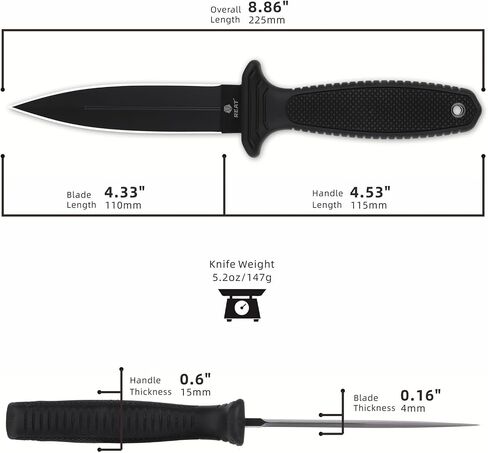 REAT Fixed Blade Knife with Sheath,4.3" Double Edged 8Cr13 Steel Blade,Ergonomic Non Slip TPR Handle, Sharp Tactical Knife for Camping Hunting Hiking,Gifts for Men,Women in Saudi Arabia