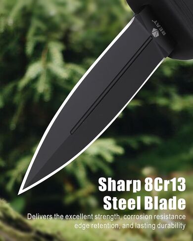 REAT Fixed Blade Knife with Sheath,4.3" Double Edged 8Cr13 Steel Blade,Ergonomic Non Slip TPR Handle, Sharp Tactical Knife for Camping Hunting Hiking,Gifts for Men,Women in Saudi Arabia