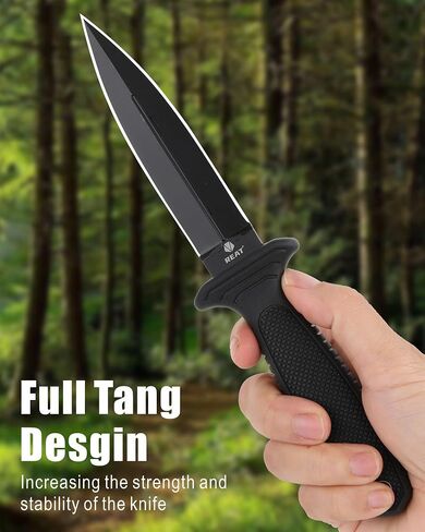 REAT Fixed Blade Knife with Sheath,4.3" Double Edged 8Cr13 Steel Blade,Ergonomic Non Slip TPR Handle, Sharp Tactical Knife for Camping Hunting Hiking,Gifts for Men,Women in Saudi Arabia
