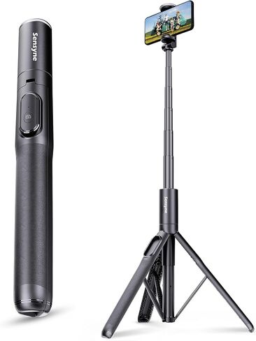 Sensyne 60" Phone Tripod - Selfie Stick, Lightweight All in One Phone Tripod Integrated with Wireless Remote Compatible with All Cell Phones for Selfie/Video Recording/Photo/Live Stream/Vlog（Black） in Saudi Arabia