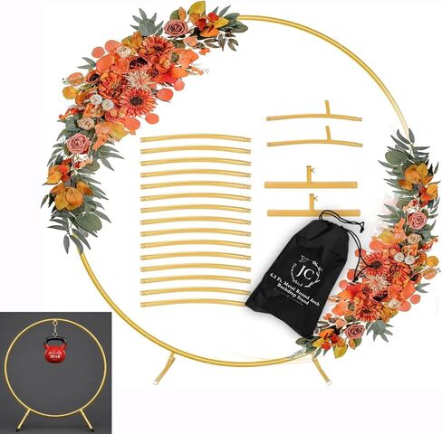 7.2 Ft Round Balloon Arch Stand Gold Backdrop Frame for Wedding, Birthday, Baby Shower, Graduation, Party Decoration-Heavy Duty Steel with Carry Bag-JC HUMMINGBIRD in Kuwait