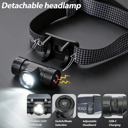 Rechargeable Headlamp 6PCS, Super Bright LED Headlamp with 4 Modes, 180° Adjustable Beam Angle, Head Lights for Forehead, Hard Hat Headlight, IPX4 Waterproof, Ideal for Camping, Hiking, Fishing in Saudi Arabia
