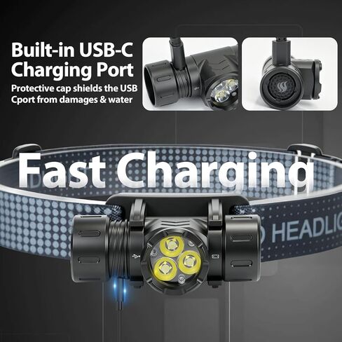 Rechargeable Headlamp 6PCS, Super Bright LED Headlamp with 4 Modes, 180° Adjustable Beam Angle, Head Lights for Forehead, Hard Hat Headlight, IPX4 Waterproof, Ideal for Camping, Hiking, Fishing in Saudi Arabia