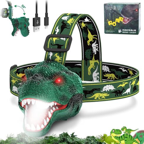 Nitigo Dinosaur Headlamp for Kids Flashlight Led Headlights | Roar & Silent Mode, T-Rex Dinosaur Toys for Kids 3-5 4-6 5-7 6-8, Camping Gear, Easter Gifts for Boys Girls Adults in Kuwait