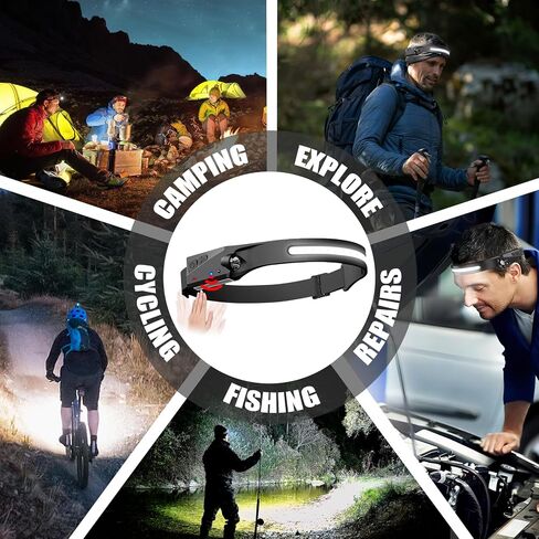 Headlamp Rechargeable 8 Pack, LED Headlight Flashlight Super Bright with 230° Wide Beam, 5 Modes Waterproof Head Lamp for Outdoor Hiking Running Camping in Saudi Arabia