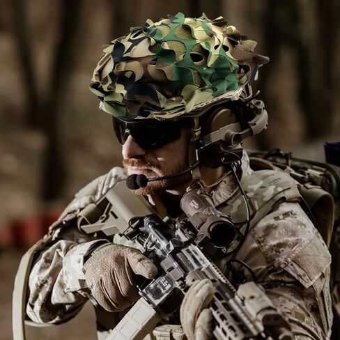 Tactical Helmet Cover, 3D Leaf Camo, Adjustable Tactical Gear | Lightweight breathable polyester, shock-cord fit, rail access, predator and turkey hunters, airsoft and paintball players in Kuwait