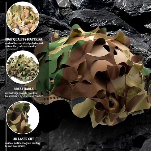 Tactical Helmet Cover, 3D Leaf Camo, Adjustable Tactical Gear | Lightweight breathable polyester, shock-cord fit, rail access, predator and turkey hunters, airsoft and paintball players in Kuwait