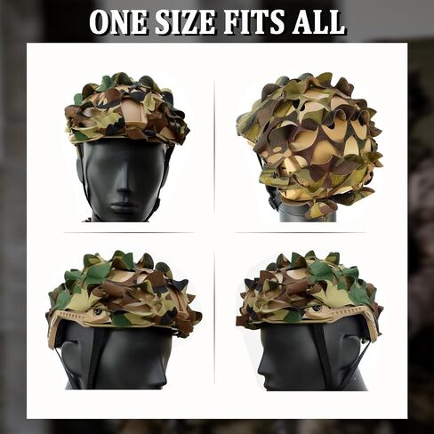 Tactical Helmet Cover, 3D Leaf Camo, Adjustable Tactical Gear | Lightweight breathable polyester, shock-cord fit, rail access, predator and turkey hunters, airsoft and paintball players in Kuwait