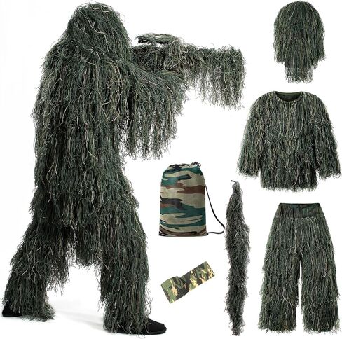 Bosvin Ghillie Suit for Men, Camo Gilly Suit Hunting Clothes in Kuwait