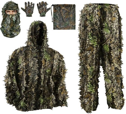 PELLOR Outdoor Camo Ghillie Suits, 3D Leafy Hooded Hunting Airsoft Camouflage Gillies Suits for Kids & Adults in Saudi Arabia