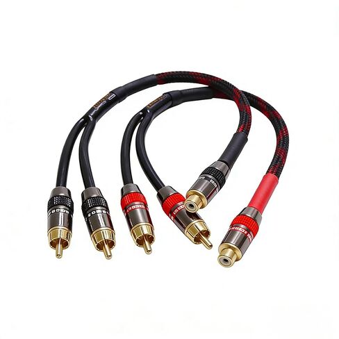 كابل مقسم RCA 1 أنثى إلى 2 ذكر 1 قدم - محول مضخم صوت احترافي Y لمكبرات الصوت المزدوجة سلك تمديد الصوت 24 قيراط سلك تمديد محمي OFC (عبوتان) in Kuwait
