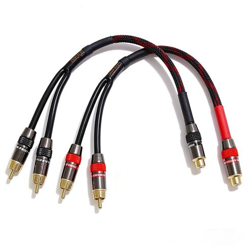كابل مقسم RCA 1 أنثى إلى 2 ذكر 1 قدم - محول مضخم صوت احترافي Y لمكبرات الصوت المزدوجة سلك تمديد الصوت 24 قيراط سلك تمديد محمي OFC (عبوتان) in Kuwait
