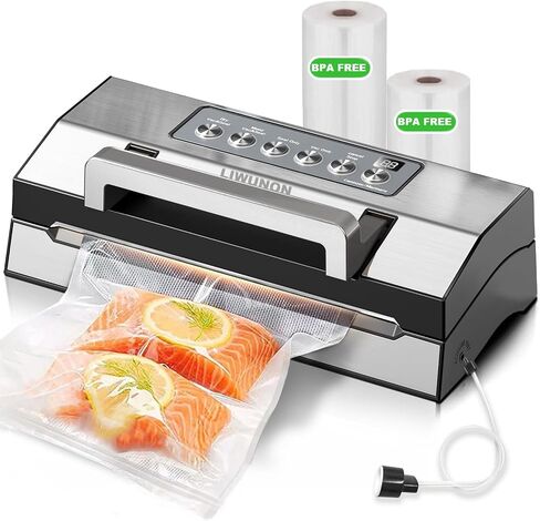 Precision Fast-Vacuum Sealer, LIWUNON Full Automatic Vacuum Sealer for Food, Double Heat Seal, MoistSeal Technology, Built-in Cutter & Bag Storage, Powerful Food Vacuum Saver Machine, 2 Bag Rolls&hose in Saudi Arabia