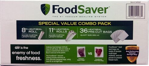 FoodSaver Special Value Vacuum Seal Combo Pack 1-8"Roll; 4-11"Rolls; 36 Pre-Cut Bags in Saudi Arabia