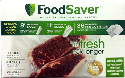 FoodSaver Special Value Vacuum Seal Combo Pack 1-8"Roll; 4-11"Rolls; 36 Pre-Cut Bags in Saudi Arabia