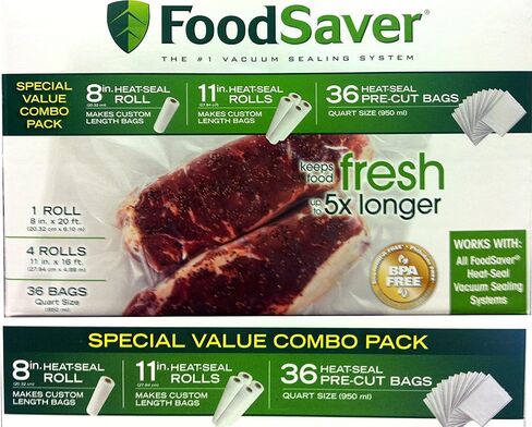FoodSaver Special Value Vacuum Seal Combo Pack 1-8"Roll; 4-11"Rolls; 36 Pre-Cut Bags in Saudi Arabia