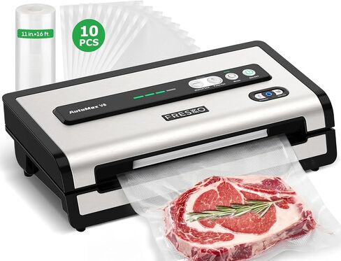 FRESKO Automatic Vacuum Sealer for Food, Continuous Seal 40 Bags in 20 Mins | Hands-Free Operation Food Sealer, Built-in Cutter & Roll Storage, Powerful Suction for Meal Prep & Bulk Food Storage in Saudi Arabia